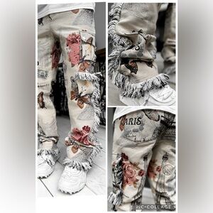 RARE Guapi 'La Ville Lumiere' Tapestry Paris Butterfly Street Cargo Pants 34